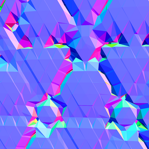 Image of a 3D surface in neon colors, with geometric textures. 